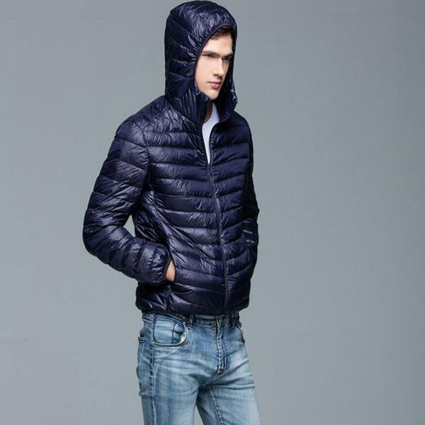 

designer spring and autumn boutique duck feather fashion solid color slim casual mens down jackets male thin hooded coat, Black