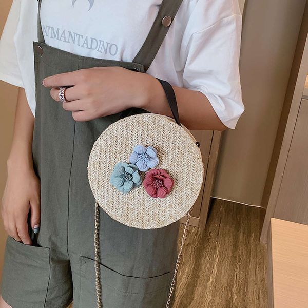 

hbp fashion summer small round women's 2021 new foreign style one shoulder portable chain texture straddle straw bag