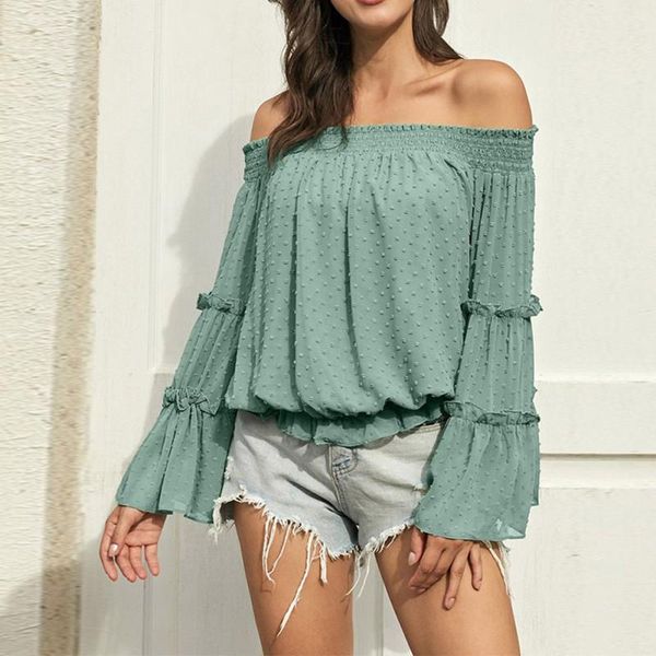 

women's blouses & shirts women puff sleeve chiffon blouse slash neck off shoulder spring summer, White