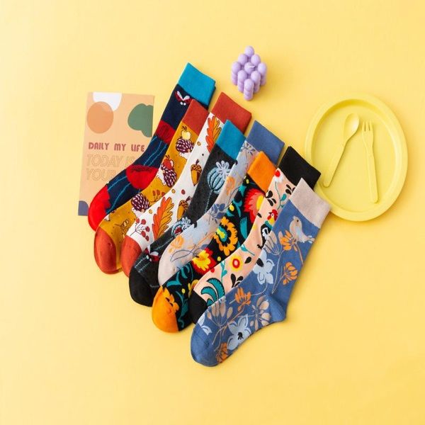 Мужские носки Harajuku Street Hip Hop Roother Hedgehog Цветы Печать Корейский стиль 2021 Мода Смешной дизайн Скейтборд