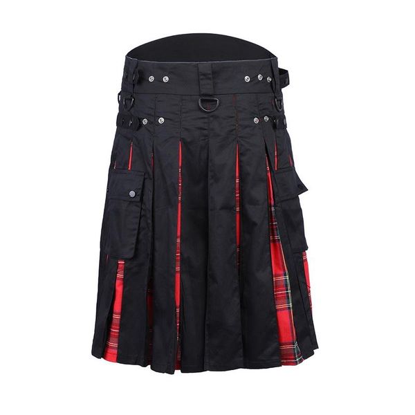 

adisputent 2021 men waist casual skirt pant solid plaid punk hip-hop avant garde men fashion scotland trousers scottish kilt, White;black