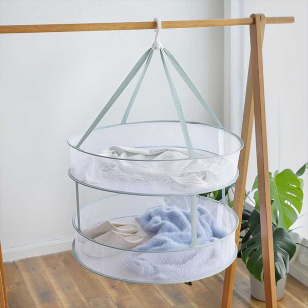 

laundry storage & organization green color clothes drying basket home hanging sweater net folding sock underwear racks single double layer