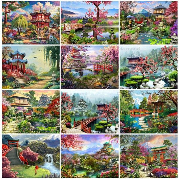 

diamond painting 5d diy house garden flowers cross stitch embroidery cherry blossoms landscape mosaic home decor