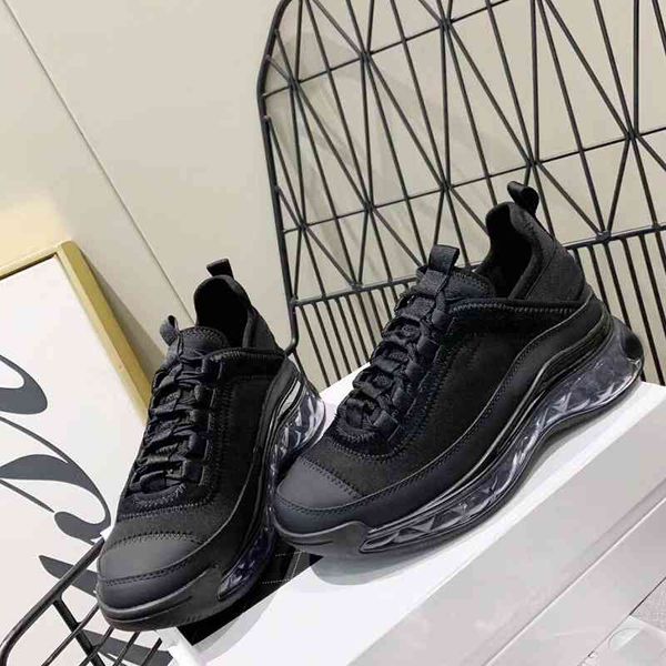 

2021 summer new air cushion daddy shoes fashion versatile thick soled sports casual leather for women, Black