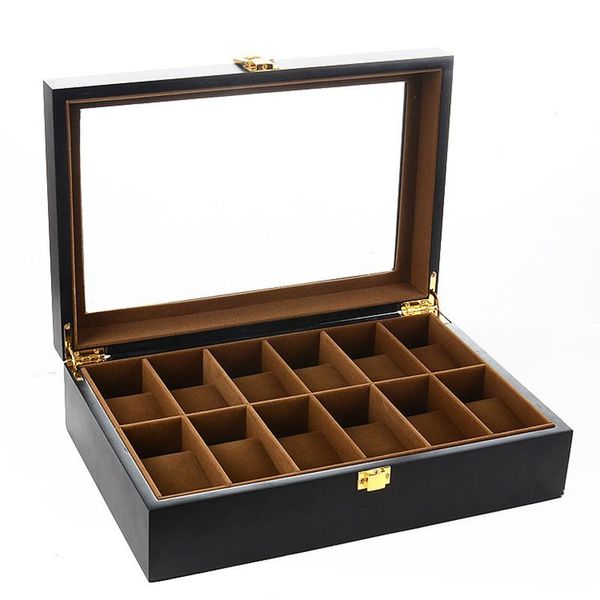 

watch boxes & cases luxury black box organizer 12 slots men's wooden storage case for watches display, Black;blue