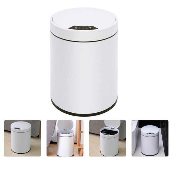 

waste bins 1pc intelligent sensor garbage can trash bin with cover container(white)