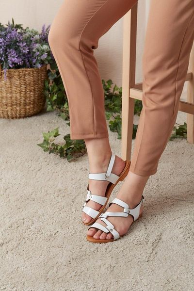 

sandals women cross leather stripe sandals-white int-0798-0812-beyaz, Black