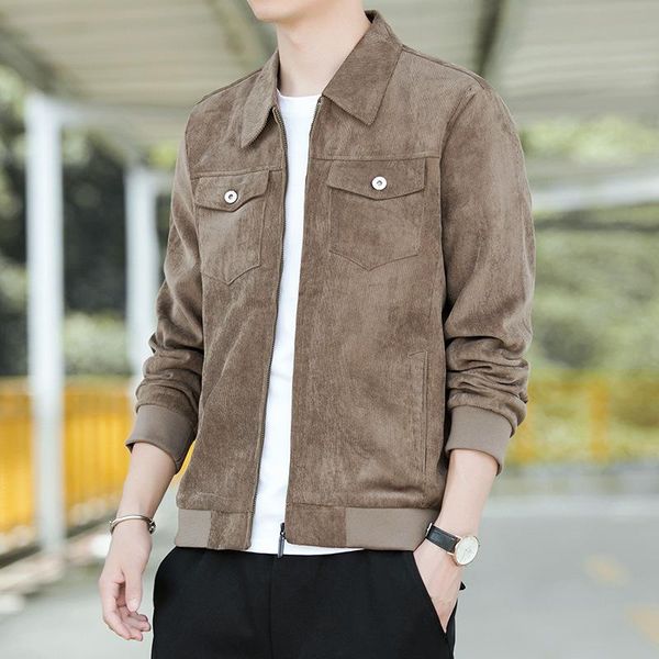 

lapel zipper large size male jacket men's jacket spring and autumn trend korean fashion men casual slim men, Black;brown