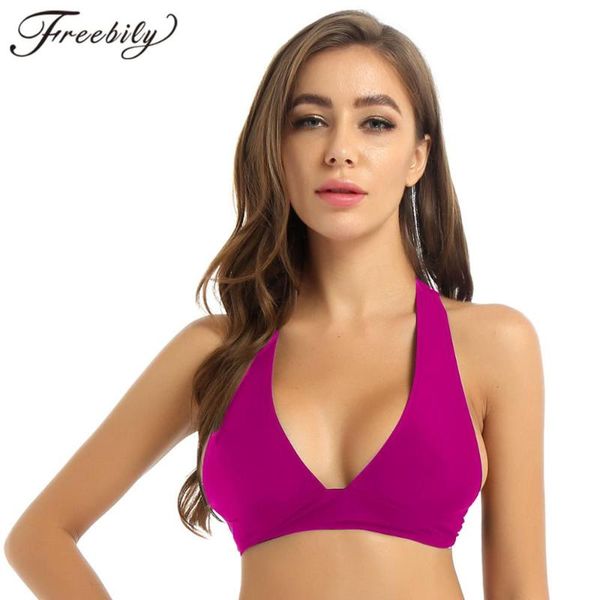 

womens solid color swimsuit deep v neck bikini bras swimwear multi-way tie back backless wire no padded bra lingerie