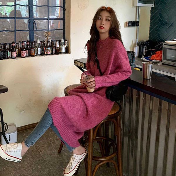 

french knitted autumn winter 2021 loose thin medium and korean women's long sleeved wool drs, Black;gray