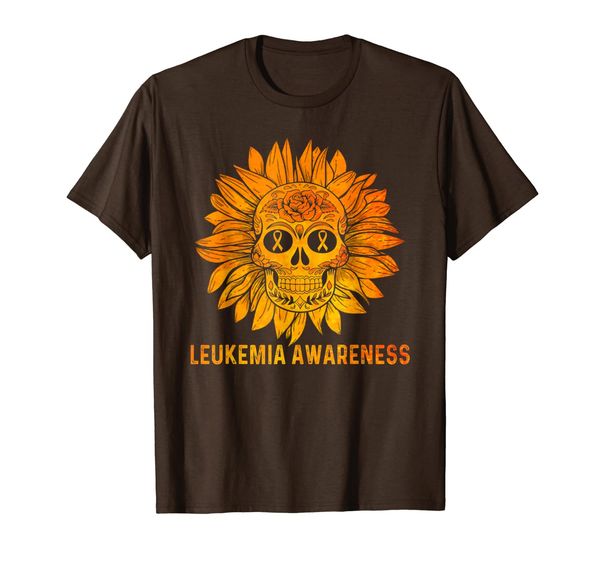 

leukemia awareness sugar skull sunflower t-shirt, White;black