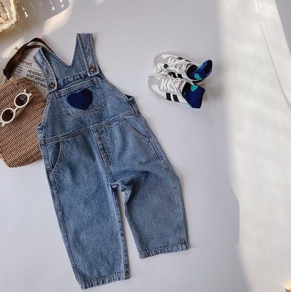 

2021 new wholesale girls boys denim overalls spring cotton fashion kids pants 1-6 years yx640, Blue