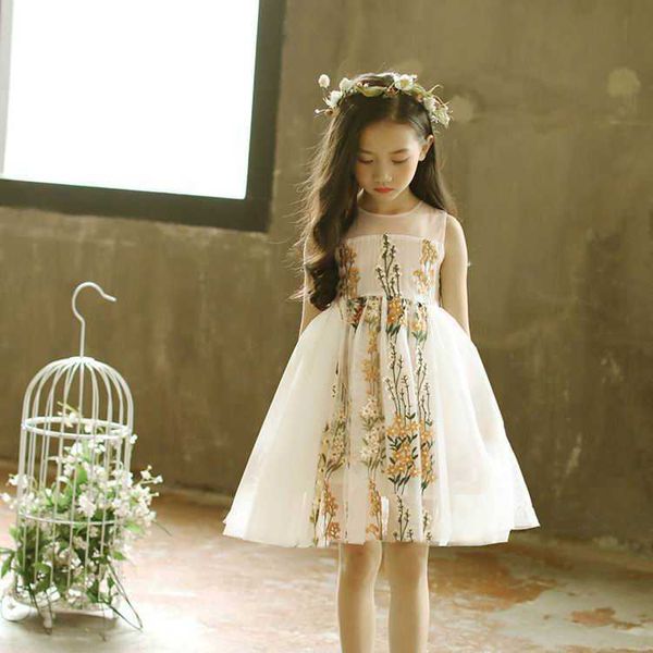 Bebê do vestido da menina bebê coreano bordado flor princesa fios de vestir crianças roupas e7408 210610