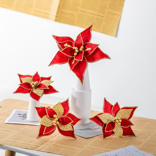 

18/23cm christmas flower golden silver red artificia high-end retro handmade fake garland rattan decoration