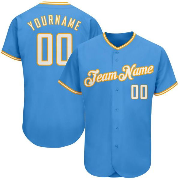 

custom powder blue white-gold authentic baseball jersey, Blue;black