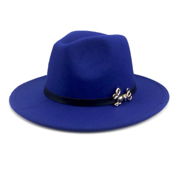 

2021 new fedora solid wide brim band belt women winter metal letter formal church wedding red white men hats an12, Blue;gray