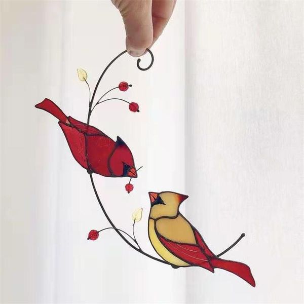 

decorative objects & figurines multicolor birds on wire acrylic suncatcher window panel home wall hanging decor