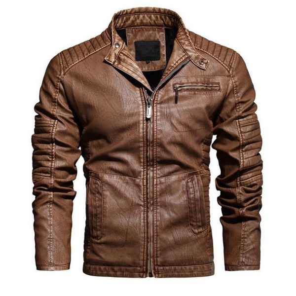 

men's fur & faux stylish jacket autumn casual pu leather jackets winter warm inner fleece coat slim windbreaker, Black