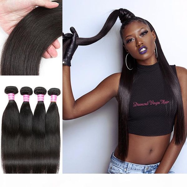 

8a straight hair extensions unprocessed brazilian virgin human hair weaves peruvian malaysian indian mongolian cambodian remy hair bundles, Black