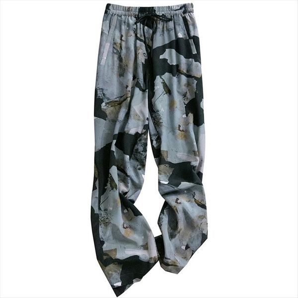 

[ewq] ink painting design women capri draped elastic waist trend trousers soft comfortable clothing summer, Black;white