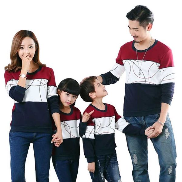 

family matching outfits spring autumn mother daughter father son boy girl cotton clothes set plus size family clothing 211025, Blue