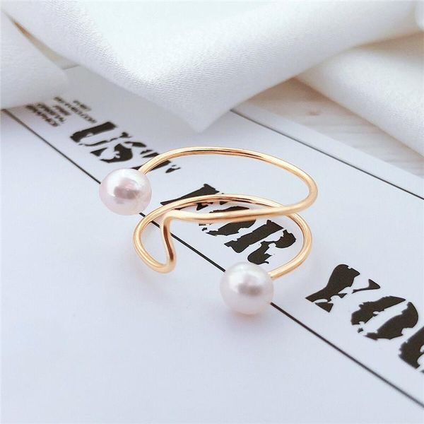 

cluster rings daimi simple and versatile 14k gold-plated freshwater pearl ring female korean style personality fashion jewelry, Golden;silver