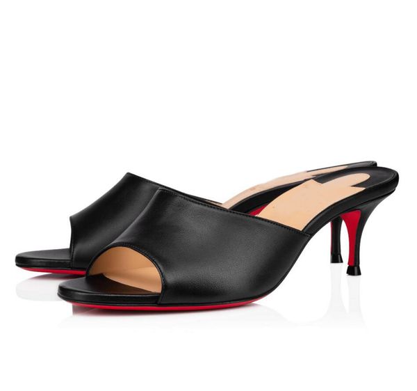

luxury summer east leather white,black sandals elegant red bottom slipper mules party wedding ladies dress party stiletto heels shoes eu35-4
