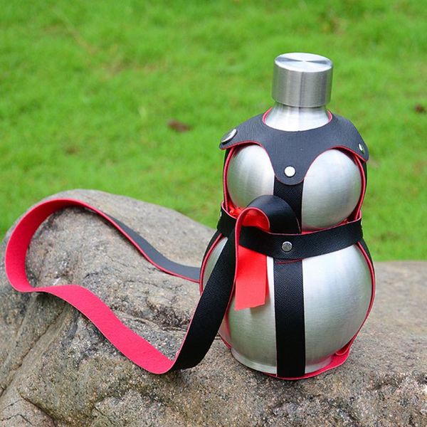 

hip flasks 304 stainless steel wine pot liquor gourd flask with leather belt
