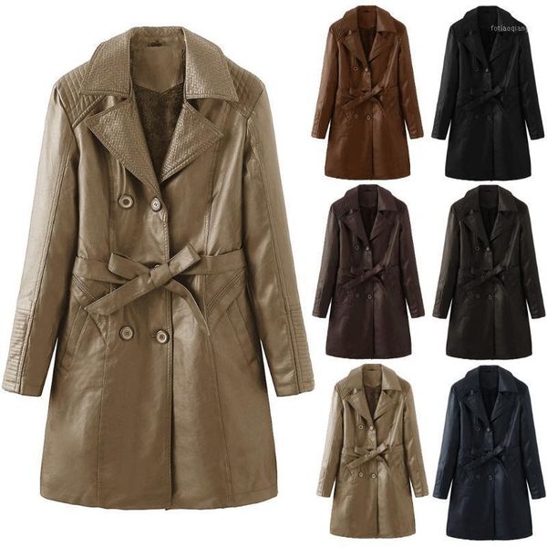 

fashion women's long coat faux leather autumn winter jacket sleeve buttons loose female windbreaker overcoat outwears #40 jackets, Black;brown