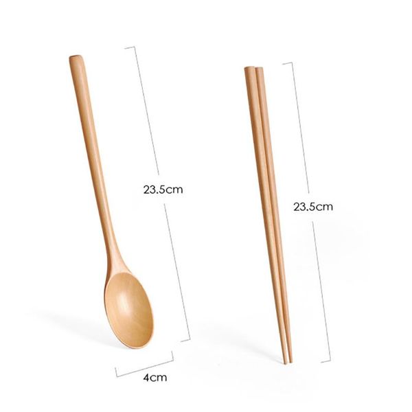 

2pc wooden spoon chopsticks set korean wood soup for eating mixing strring handle japanese natural chestnut wood sushi chop