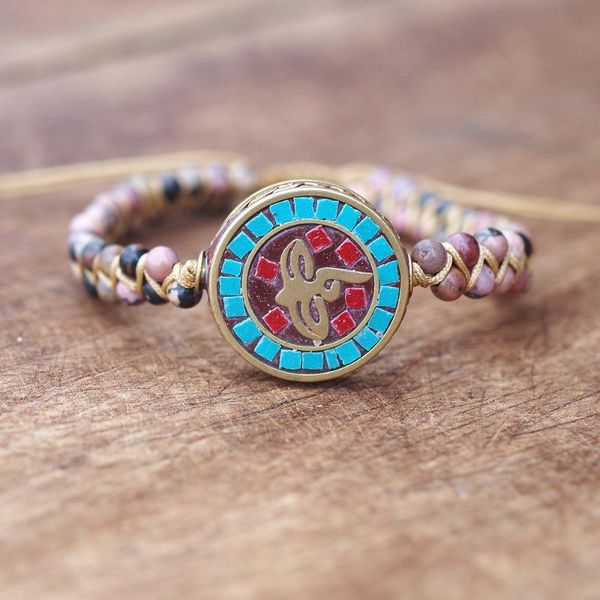 

charm bracelets rhodonite natural stone beads women men bracelet string braided yoga friendship lover, Golden;silver
