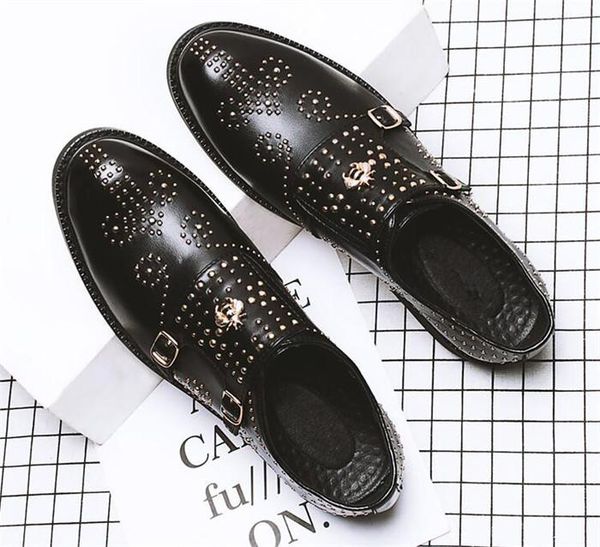 

dress shoes 2021 summer men male british slip-on men's young casual rivets small, Black