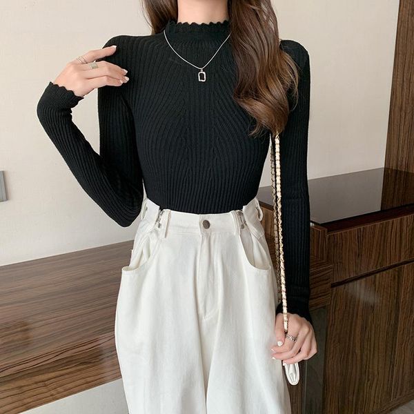 

women's sweaters spring winter sweater for women fashion solid half turtleneck knitted casual full sleeve slim outwear female, White;black