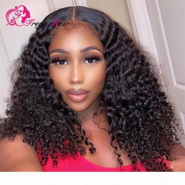 

deep curly lace front human hair wigs with baby hair natural color middle part pre plucked lace frontal wigs remy, Black;brown