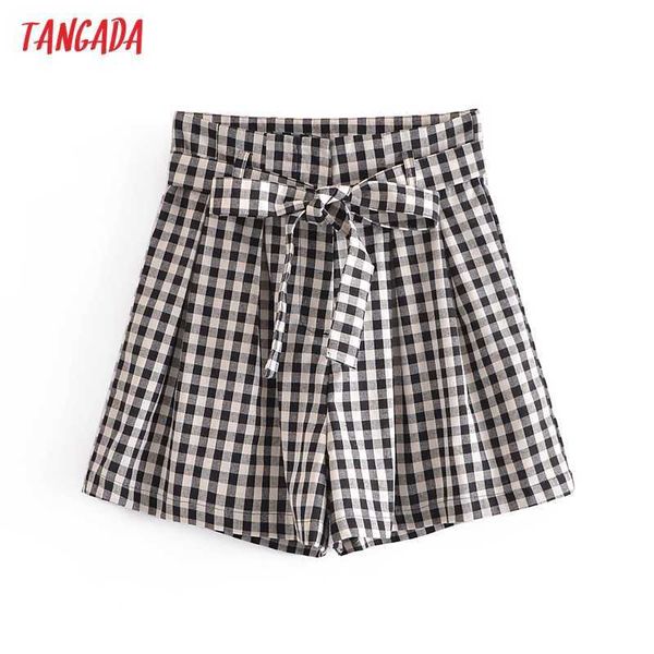 

tangada women elegant plaid with slash shorts female retro basic casual shorts pantalones qn119 210609, White;black