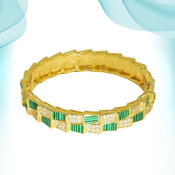 

green diamond stone snake bone bangle double layer mother-of-pearl micro-inlaid zircon retro bracelet luxury brand jewel fashion personalize, Black