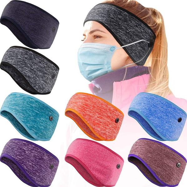 

berets 1pcs fashion 2 in 1 ear muffs warmer headband with buttons full cover sports for outdoor fitness running sweatband, Blue;gray