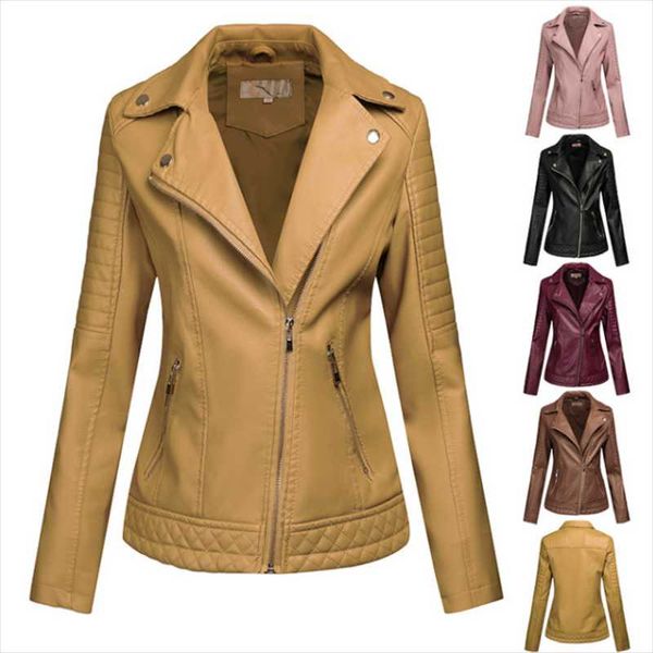 

women's leather & faux women's jacket 2021 female coat winter moto biker zipper sheepskin for women, Black