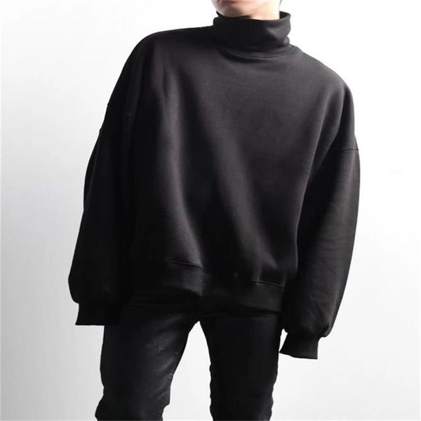 

men's hoodies & sweatshirts long sleeve hoodie spring and autumn dark department high collar bottom shirt casual versatile loose large, Black