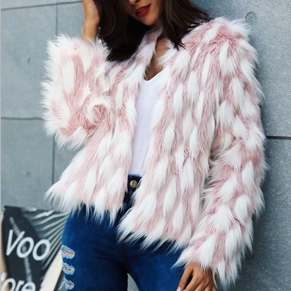 

women's jackets faux fur coats 2021 women winter casual vintage block patchwork thick warm long sleeves outwears female cardigan, Black;brown
