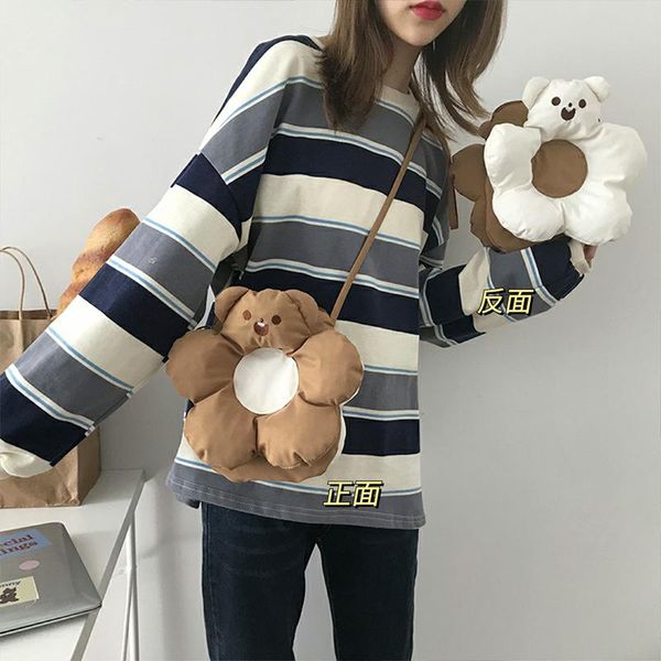 

cross body hylhexyr polyester shoulder bag cute bear embroidered flower shaped tote bags zipper female soft girl messenger