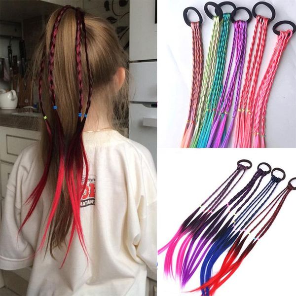 

hair accessories girl summer bohemian band wig color gradient braid children's ring weaving simulation twist rope, Slivery;white