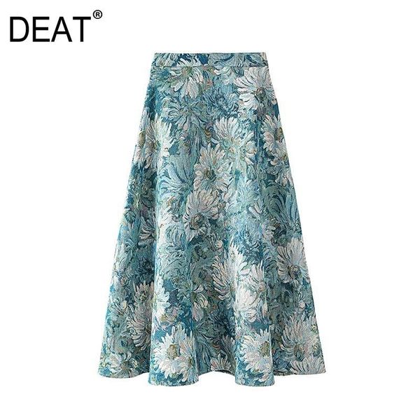 

[deat] 2021 spring autumn new fashion tide high waist knee-length printing temperament elegant loose women's skirts 13w999 210309, Black