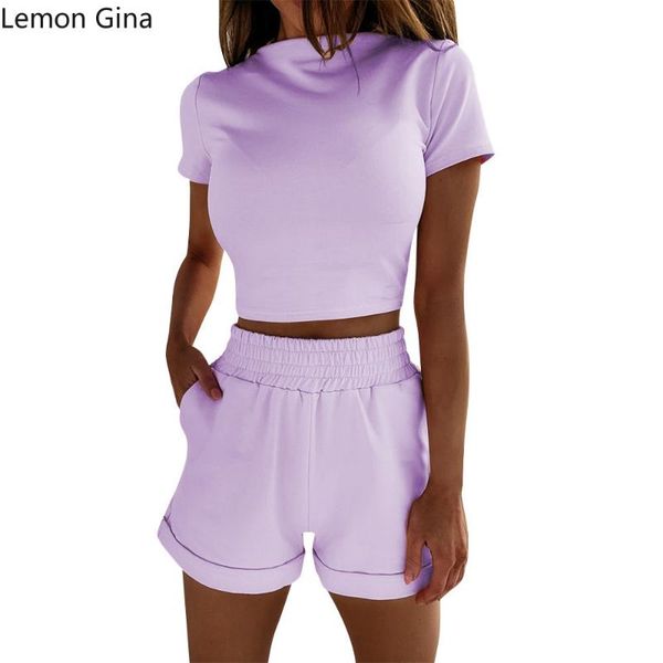 

women's tracksuits lemon gina casual suit short sleeve high waist crop, Gray