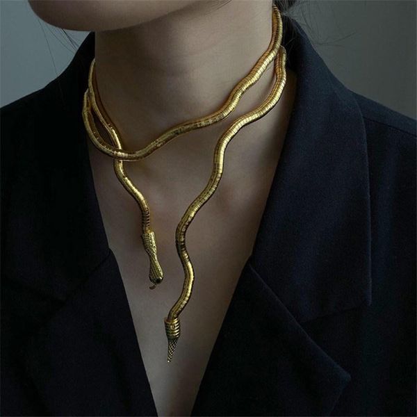 

chokers 2021 punk hip hop metal adjustable gold silver color snake multi-function necklace women girls party jewelry, Golden;silver