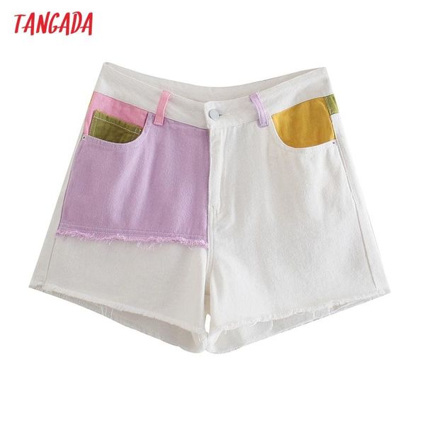 

women's shorts tangada women 2021 chic fashion tassel patchwork denim vintage high waist zipper female short pants mujer qj51, White;black