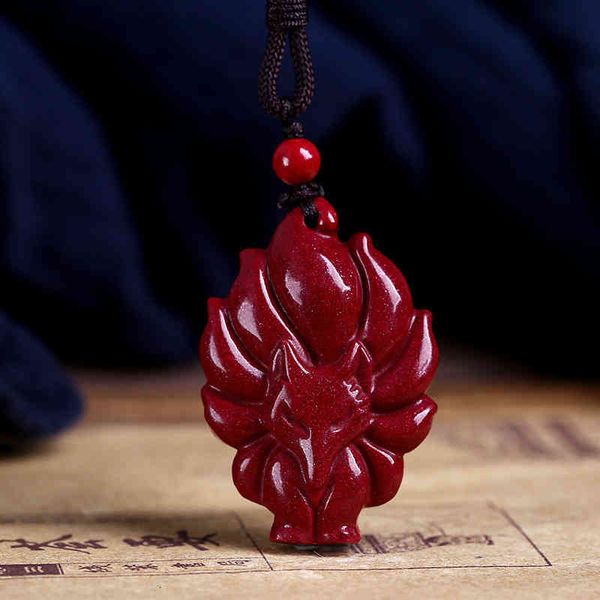 

chinese style products raw ore purple gold cinnabar nine tailed fox pendant little necklace jewelry sweater chain