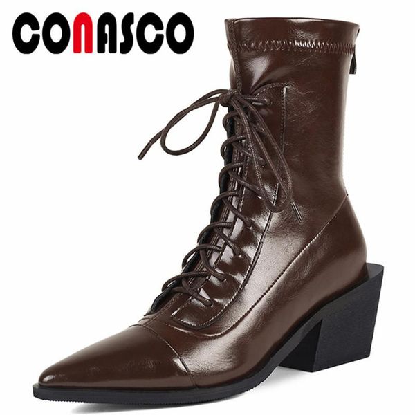 

boots conasco punk design women ankle autumn winter warm party causal basic prom office concise high heels woman, Black