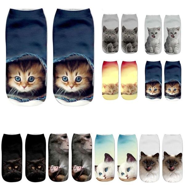 

socks & hosiery 3d print funny cute cartoon kitten cotton short creative colorful multiple cat face happy low ankle for women, Black;white