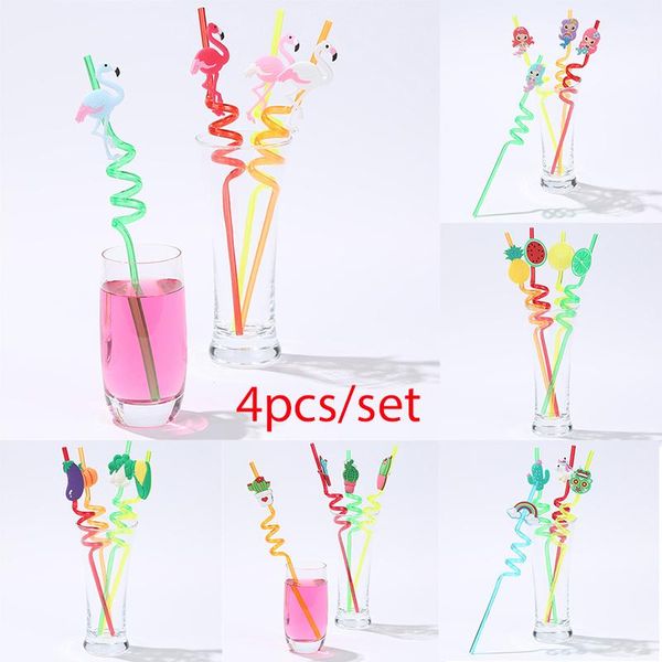 

drinking straws 4pcs cartoon lime pineapple watermelon plastic spiral children use birthday party bar club juice wine cup